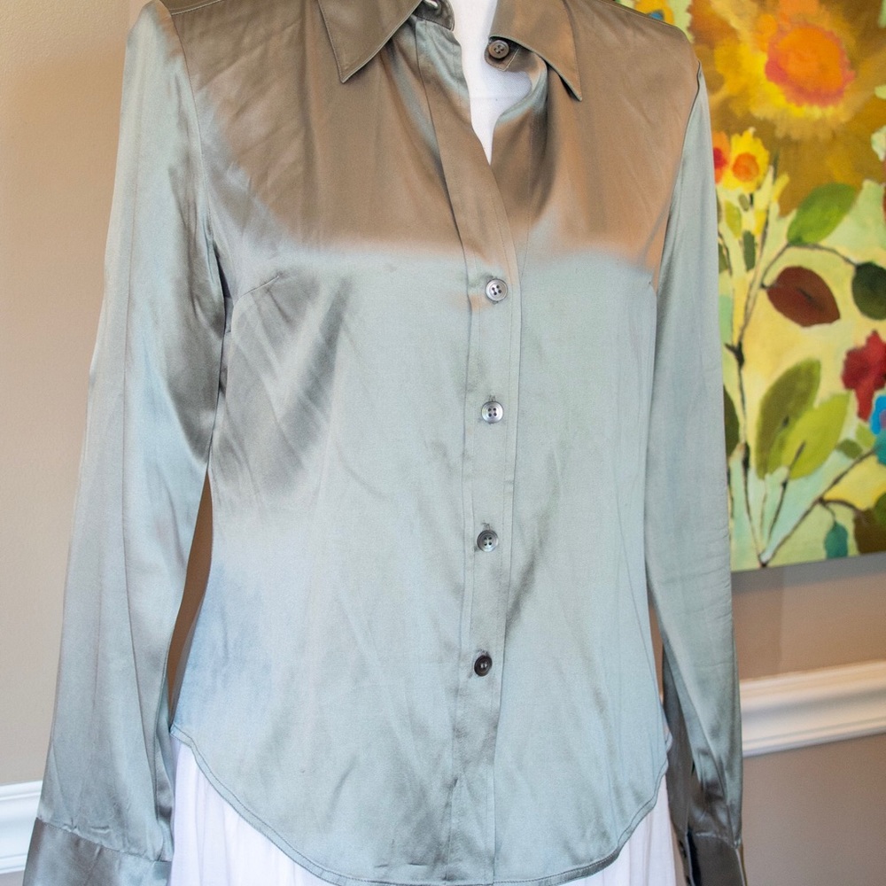 Silk I.N.C. Silver Metallic Blouse